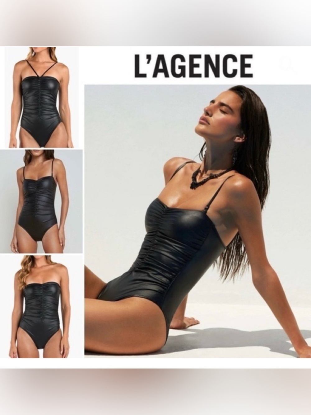 L'AGENCE Black Ruched One-Piece Swimsuit